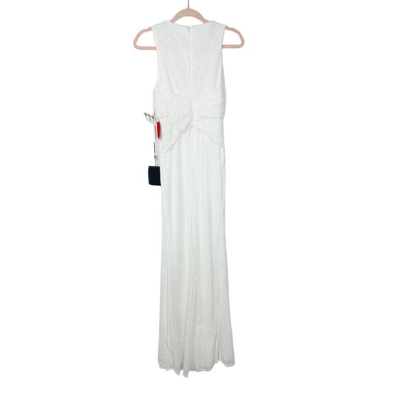 NWT Mac Duggal V-Neck Sequin Wrap Waist Gown White 10 - Picture 6 of 9